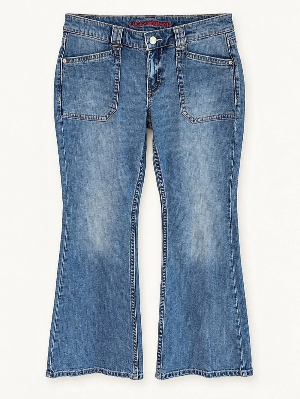 Lucky Brand Low Rise Patch Pocket Flare Jeans Medium Wash Size 8
